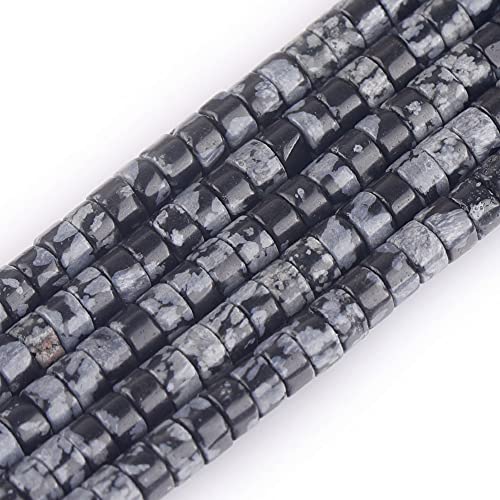 Gem-Inside 2 x 4 mm natürlicher schwarzer Schneeflocken-Obsidian, Heishi-Scheibe, Abstandshalter für Schmuckherstellung, voller 38,1 cm Strang, Energiestein, Heilkraft, Edelstein von GEM-INSIDE CREATE YOUR OWN FASHION