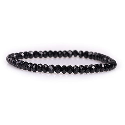 Gem-Inside 3 x 5 mm glänzende Rondelle facettierte echte natürliche schwarze Spinell Edelstein Stretch handgefertigte Chakra Perlen Perlen Armbänder für Frauen Heilschmuck 18 cm von GEM-INSIDE CREATE YOUR OWN FASHION