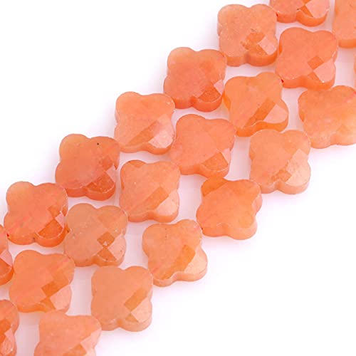 Gem-Inside Natürlicher 13 mm facettierter orangefarbener Aventurin Pflanze Kleeblatt Blume Stein Edelstein Halbedelstein lose Perlen für Schmuckherstellung 38,1 cm Perlenstrang DIY Handarbeit von GEM-INSIDE CREATE YOUR OWN FASHION