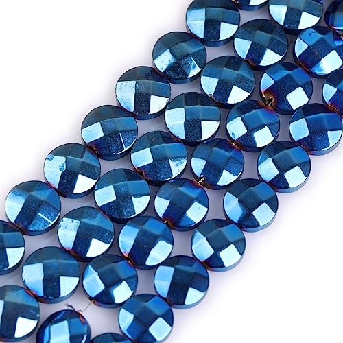 Gem-Insied 8 mm blaue metallisch beschichtete Hämatit-Steinperlen, Münzknopf-Charms, Chakren, Halbedelstein, Perlen für Schmuckherstellung, Strang 38,1 cm von GEM-INSIDE CREATE YOUR OWN FASHION