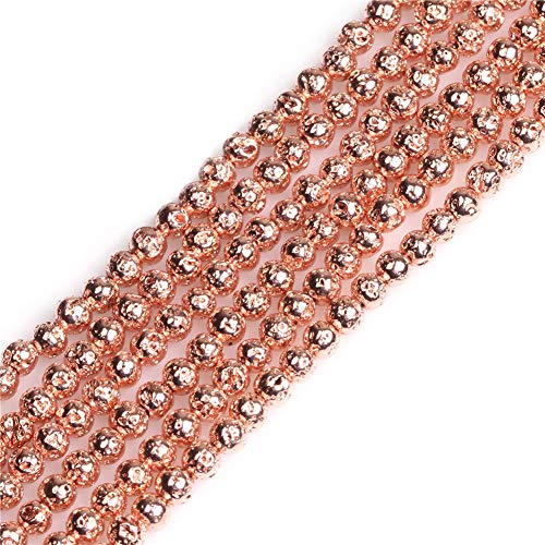 SHGbeads Rose-Gold Metallic beschichtet Edelstein lose Volcanic Rock Perlen für Schmuckherstellung, rund, 4 mm, 38,1 cm, Rose 4mm, 4 mm von GEM-INSIDE CREATE YOUR OWN FASHION