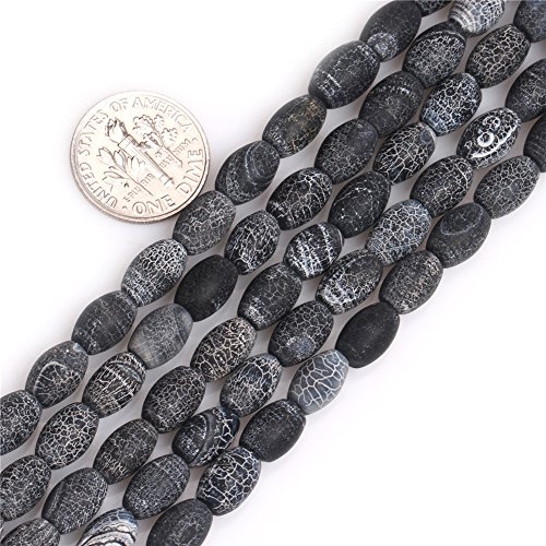SHGbeads schwarze Achat-Edelstein-Perlen, natürlich, 6 x 9 mm, matt, mattiert, oval, Energiestein, Heilkraft für Schmuckherstellung, 38,1 cm von GEM-INSIDE CREATE YOUR OWN FASHION
