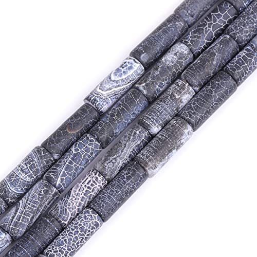 SHGbeads schwarze Achat-Edelsteine, lose Perlen, natürliche Energie, Heilkraft für die Schmuckherstellung, Röhrensäule, matt, mattiert, 6 x 16 mm, 38,1 cm von GEM-INSIDE CREATE YOUR OWN FASHION