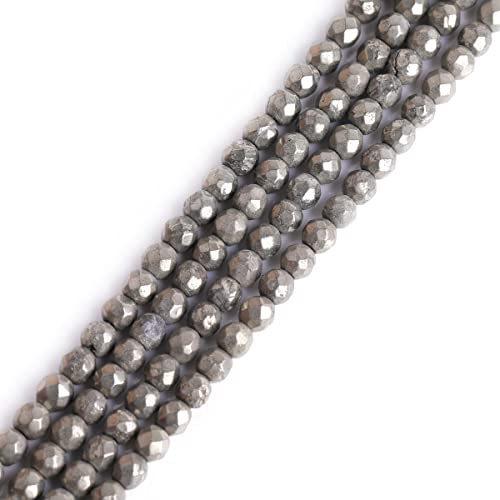 Sweet & Happy Girl'S Store 4mm facettierte Edelstein runde Silber Grau Pyrit Perlen Strang 15 Zoll Schmuckherstellung Perlen von GEM-INSIDE CREATE YOUR OWN FASHION