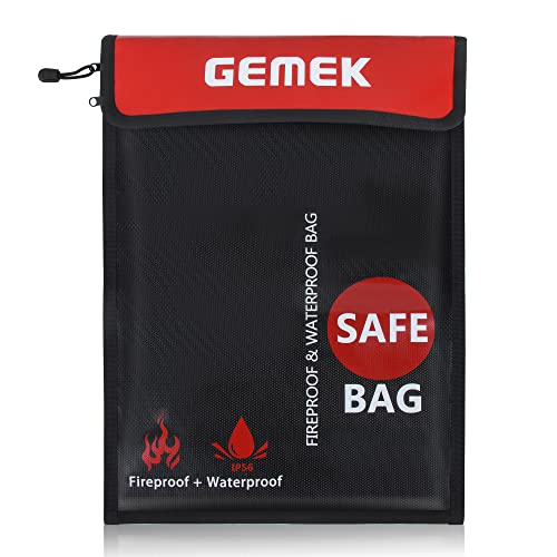 Feuerfeste Dokumententasche (2000℉) Upgraded 2 Fächer, GEMEK 38 x 28cm Feuerfeste und wasserdichte Geldtasche Feuerfeste sichere Aufbewahrung für Geld, Dokumente, Schmuck und Reisepass (Schwarz) von GEMEK
