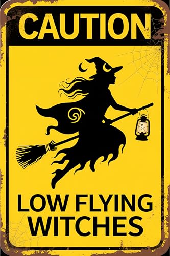 Metall-Blechschild mit Aufschrift "Caution Low Flying Witches", Halloween-Dekoration, Wandkunst für Außenbereich, Bar, Zäune, Hof, Fenster, 20,3 x 30,5 cm Metall-Blechschild mit Aufschrift "Caution Low Flying Witches", Halloween-Dekoration, Wandkunst für Außenbereich, Bar, Zäune, Hof, Fenster, 20,3 x 30,5 cm von GEMINOLOGY