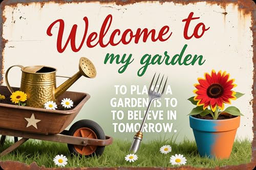 Vintage-Blechschild "Welcome to My Garden", Metalldekoration mit Blumenwerkzeugen, ideales Gartengeschenk für Zuhause, Gewächshaus, Hof, 20,3 x 30,5 cm Vintage-Blechschild "Welcome to My Garden", Metalldekoration mit Blumenwerkzeugen, ideales Gartengeschenk für Zuhause, Gewächshaus, Hof, 20,3 x 30,5 cm von GEMINOLOGY