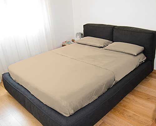 GEMITEX Bettwäsche-Set für Doppelbett, Farbe Sandfarben, bügelfrei, Satinoptik, 100% Polyester-Mikrofaser, bestehend aus 2 Bettlaken und 2 Kissenbezügen, hergestellt in Italien. von GEMITEX