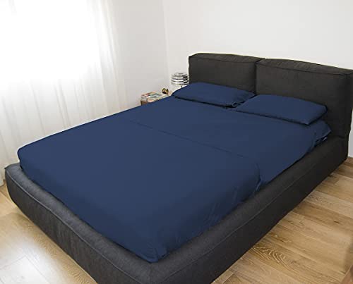 GEMITEX Bettwäsche-Set für Doppelbett, blau, bügelfrei, Satin-Optik, 100% Polyester-Mikrofaser, bestehend aus 2 Bettlaken und 2 Kissenbezügen, hergestellt in Italien von GEMITEX