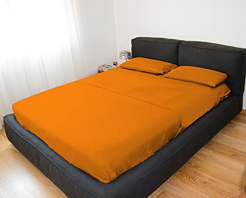 Bettwäsche-Set für Doppelbett, Farbe: Orange, bügelfrei, Satinoptik, 100 % Polyester-Mikrofaser, bestehend aus 2 Bettlaken und 2 Kissenbezügen von GEMITEX
