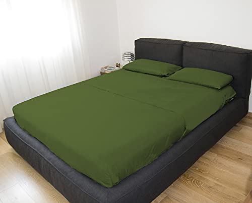 GEMITEX Bettwäsche-Set für Doppelbett, Farbe: Waldgrün, bügelfrei, Satinoptik, 100% Polyester-Mikrofaser, bestehend aus 2 Bettlaken und 2 Kissenbezügen, hergestellt in Italien. von GEMITEX