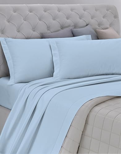 GEMITEX Bettwäsche-Set aus Flanell, hergestellt in Italien, aus 100% Baumwolle, für Doppelbett, Linie Enjoy, Design G17 Variante 01, hellblau, mit Antipilling-Behandlung von GEMITEX