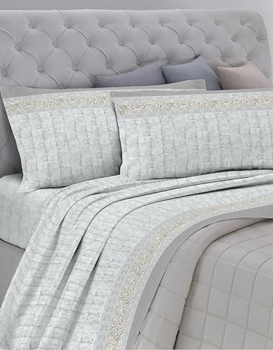 GEMITEX Bettwäsche-Set für Frühling, Doppelbett, Grau, aus 100% frischer Baumwolle, hergestellt in Italien, weich und atmungsaktiv, Linie Baumwolle in G17 Variante 13, King Size von GEMITEX