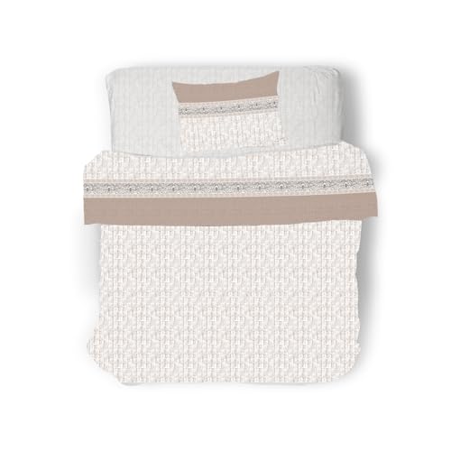 GEMITEX Bettwäsche-Set für französisches Bett, 100% weiche Baumwolle, 1 Kissenbezug inklusive, hergestellt in Italien, Baumwolle in G17, Farbe 08 Taupe von GEMITEX
