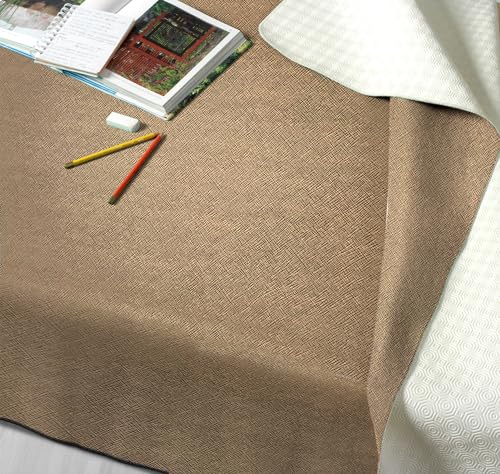 GEMITEX Linum Tischschoner Made in Italy, rutschfest, stoßfest, doppelseitig, Taupe/Weiß, 140 x 140 cm, dekoriert und schützt Ihren Tisch vor Stößen, Kratzern und Flüssigkeiten von GEMITEX