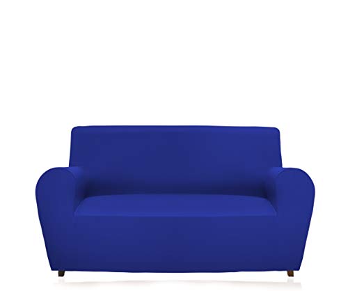 GEMITEX Magischer Sofabezug mit 3 Sitzplätzen, einfarbig, elastisch, Polyester, elektroblau, Rückenlehne bis 240 cm von GEMITEX