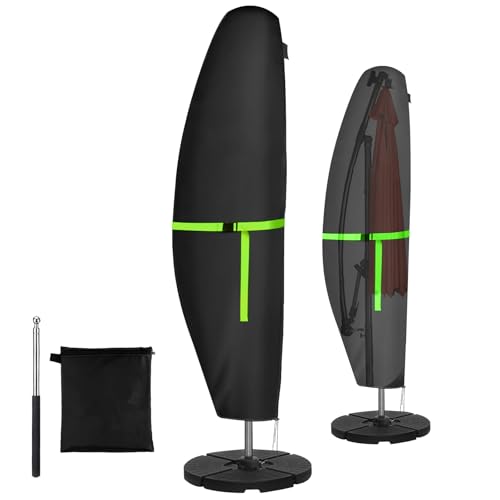 GEMITTO Sonnenschirm Schutzhülle mit Stab, Ampelschirm Schutzhülle Wasserdicht 280x30x81/46cm Outdoor Sonnenschirm Abdeckung für 2 bis 4m Schirme, 420D Wetterfest Sonnenschutz Winddicht Schirmhülle von GEMITTO