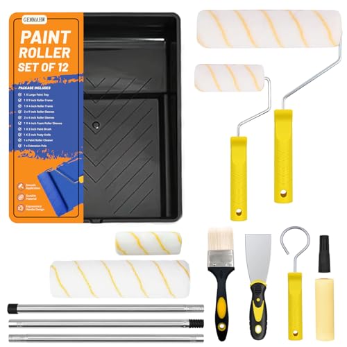 Farbroller Set 12-teilig, Professional Malerset - Groß & Klein Malerrolle mit Verlängerungsstange, Farbwanne, Malerpinsel & Malerzubehör, Maler Set zum Wandanstrich und Decken Farbroller Set 12-teilig, Professional Malerset - Groß & Klein Malerrolle mit Verlängerungsstange, Farbwanne, Malerpinsel & Malerzubehör, Maler Set zum Wandanstrich und Decken von GEMMAHW