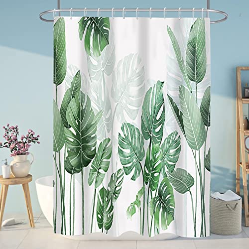 3D-Duschvorhang Tropische Pflanze Blätter Blume Badezimmervorhang mit 12 Haken Extra Lang Verdickte wasserdichte Stoffe Badtrennwand 110x220cm(43X87inch) von GEMMII