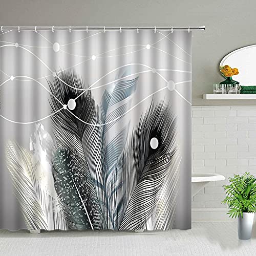 3D Kreativität Design Pfauen Federn Duschvorhang Badezimmer Wasserdicht Badvorhänge Mode Badewanne Dekor Tuch Mit Haken 120x213cm(47X84inch) von GEMMII