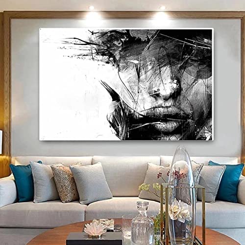 Abstrakte weibliche Schwarz-Weiß-Malerei, moderne Leinwand, Poster und Druck, Mode, Wandmalerei, Wohnzimmer, Dekoration, XXL, 80 x 122 cm, rahmenlos von GEMMII