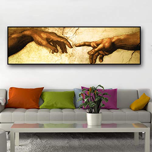 Berühmtes Gemälde Erschaffung Adams! Hand Gottes! Leinwand Druck Wandbild, Classical Religion Poster Print Wall Art Decor Bilder 70x210cm Rahmenlos von GEMMII