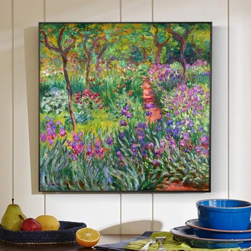 Claude Monet Gerahmte Leinwandbild XXL, Impressionist Leinwandkunst Wandgemälde Reproduktionen Blumen im Garten Drucke Goldrahmen 70x100cm Rahmen von GEMMII