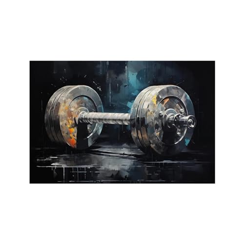 GEMMII Barbell-Graffiti-Leinwandgemälde, dunkle Farbe, Wandkunst, Poster, motivierende Fitness, Sportdrucke, Fitnessstudio, Raum, Sportbild, 80 x 120 cm, rahmenlos von GEMMII