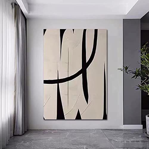 GEMMII Beige und Schwarz Abstrakter Druck auf Leinwand, Wandkunst, Leinwand Bilder XXL, Elegantes, minimalistisches Wanddekorationsposter für Wohnzimmer, 80 x 120 cm, rahmenlos von GEMMII