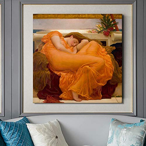 GEMMII Berühmtes Gemälde Flammender Juni von Frederic Leighton Dekoratives Gemälde Posterdruck auf Leinwand Wandkunst Bilder XXL 45 x 45 cm Rahmenlos von GEMMII