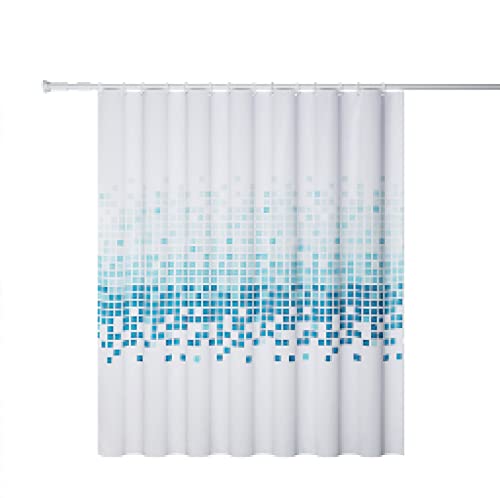 GEMMII Blauer Mosaik-Polyester-Vorhang, wasserdichter Duschvorhang, geeignet für Badezimmer, Badewanne, Duschvorhang, extra lang, mit 12 Haken, 100 x 200 cm (39 x 79 Zoll) von GEMMII