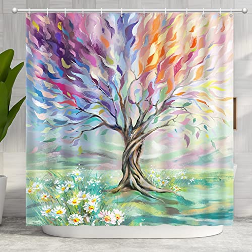 GEMMII Bunter Baum Duschvorhang für Badezimmer, extra lang, Polyestergewebe, waschbar, wasserdicht, mit 12 Haken, 100 x 180 cm (39 x 71 Zoll) von GEMMII