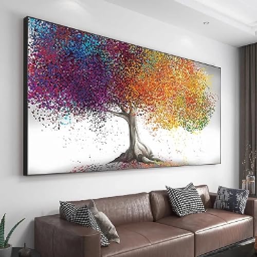 GEMMII Buntes Baum-Ölgemälde Gerahmte Wandkunst Bilder Leinwand abstrakte Landschaft, großes Leinwand-Wandkunstbild für Wohnzimmer, Heimdekoration, 55 x 110 cm, Rahmen von GEMMII