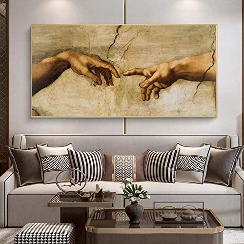 GEMMII Die Erschaffung Adams von Michelangelo Leinwandbilder XXL Berühmte Gemälde, Wandkunst, Poster und Drucke, Hand-zu-Hand-Kunstbilder, 80 x 160 cm, rahmenlos von GEMMII