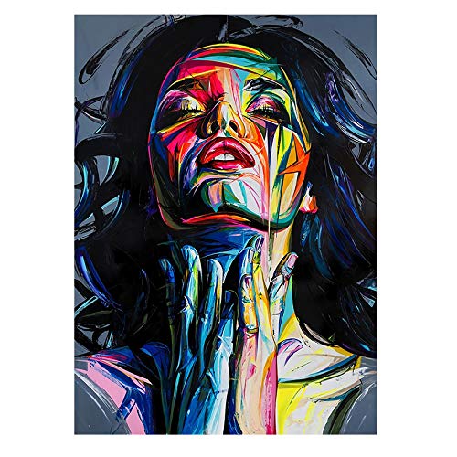 GEMMII Francoise Nielly Buntes Frauengesicht Ölgemälde Druck auf Leinwand XXL Poster und Drucke Wandkunst Bilder Für Wohnzimmer 70x100cm Rahmenlos von GEMMII