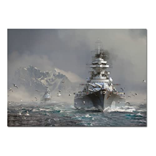 GEMMII Gerahmtes Leinwandbild Wandbild, Schlachtschiff-Poster der Bismarck-Klasse, gedruckt, World of Warships, Wandkunst, Bilder für moderne Bürodekoration, 60 x 85 cm Rahmen von GEMMII