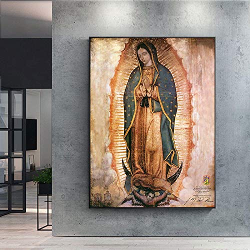 GEMMII Guadalupe Dame in Mexiko Gemälde Druck auf Leinwand Poster und Drucke Frauenbild für Wohnzimmerdekoration 80 x 120 cm, gerahmt von GEMMII