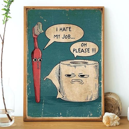 GEMMII Leinwanddruck „I Hate My Jobs“, lustiges Zahnbürsten- und Toilettenpapier-Poster, einzigartiges, humorvolles Gemälde, 50 x 75 cm, rahmenlos von GEMMII