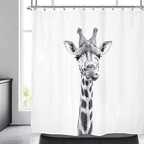 GEMMII Lustiger Tier-Duschvorhang für Kinder, Giraffe, Tropen, afrikanische Tierwelt, Schwarz-Weiß, moderner Designer, Coole Badezimmerdekoration, 90 x 200 cm (35 x 79 Zoll) von GEMMII