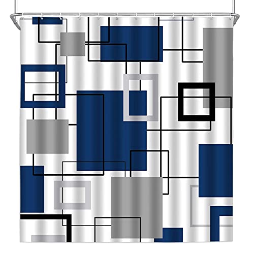 GEMMII Moderner Blauer und Grauer Duschvorhang für Badezimmer Blauer geometrischer Duschvorhang Multi Size Extra Long Minimalism Polyester Bath Decor 180x203cm(71X80inch) von GEMMII