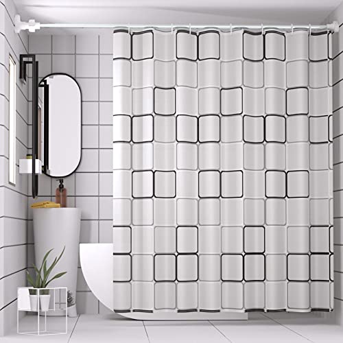 GEMMII Pebble Bedruckter Badetrennwand-Duschvorhang, wasserdicht, durchscheinend, moderner Karierter Trennvorhang mit 12 Haken, 100 x 180 cm (39 x 71 Zoll) von GEMMII