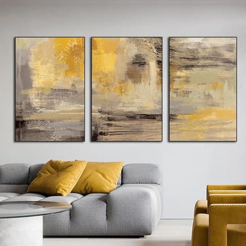 GEMMII Schwarz Gold Gelb Abstrakt Druck auf Leinwand, Moderne Kunstwerke Ästhetische Dekoration Wandkunst Leinwand Gemälde Drucke Poster Bilder 29,7 x 42 cm x 3 Rahmenlos von GEMMII