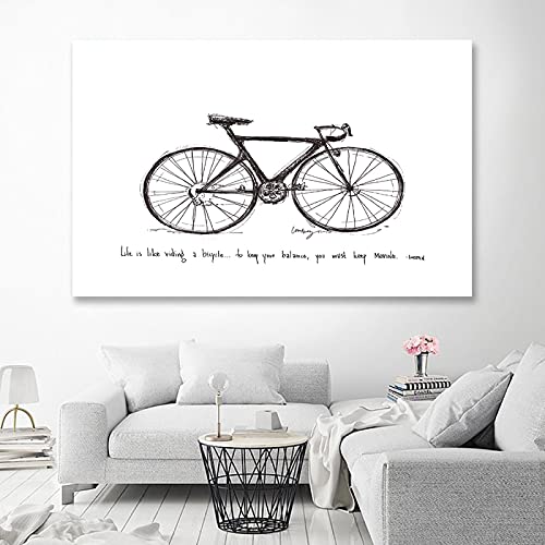 GEMMII Schwarz-weißer Fahrrad-Radfahrer-Druck, Fahrrad-Vintage-Poster, Geschenk für Badezimmer-Dekoration, Lebenszitat, Rennrad-Wandkunst, 29,7 x 42 cm, rahmenlos von GEMMII