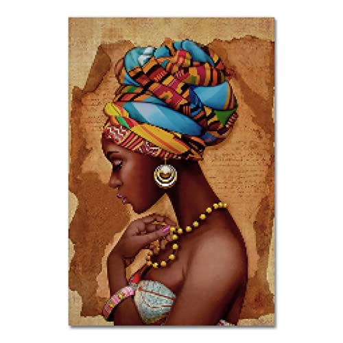 GEMMII Wandbilder XXL African Art Woman Painting Beauty Girl Scandinavian Poster Wall Art Picture for Living Room Wall Decor 70x100cm Rahmenlos von GEMMII