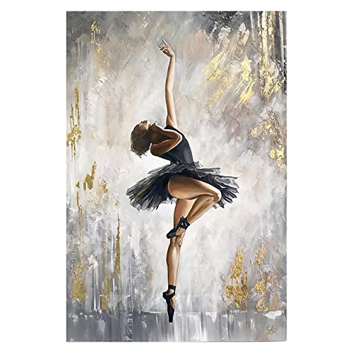 GEMMII leinwandbild XXl, Black Gold Tanzende Ballerina Leinwanddrucke Abstrakte Ballettmädchen Gemälde für Tanzzimmer Wanddekoration Poster 70x100cm Rahmenlos von GEMMII