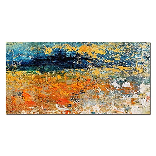 Gerahmte Leinwandbild XXL- Großes Original-Ölgemälde auf Leinwand, modernes, helles abstraktes Gemälde, buntes Bild, Heim-Wanddekoration, 70 x 135 cm, Rahmen von GEMMII