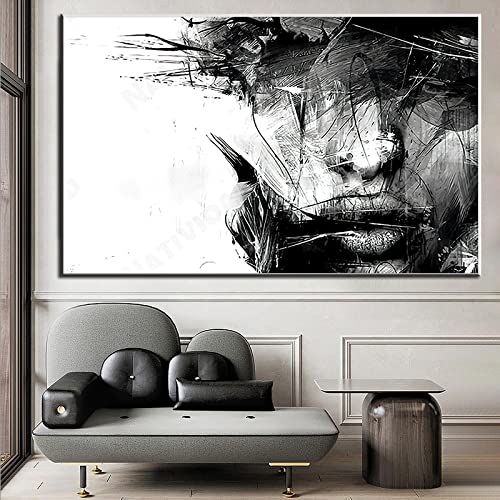 Leinwandbild XXL Abstrakte Kunst Schwarz-Weiß-weibliches Gesicht Leinwandmalerei Wandkunst Poster HD-Druckbild für Schlafzimmerdekor 80x120cm Rahmenlos von GEMMII