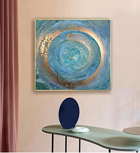 Mehrere Größen Leinwand Bilder XXL Abstrakte blaue Goldmalerei auf Leinwand Poster und Drucke für Wohnzimmer skandinavische Wandkunst Bilder Dekor 80 x 80 cm rahmenlos von GEMMII