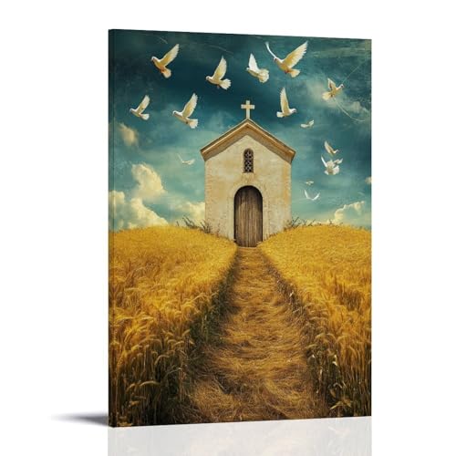 GEMTOFNMA A Chapel Rises from Golden Fields, Its Doors Flung Open to The Horizon As Doves Spiral Overhead. Modernes Wandbild, dekoratives Poster zum Aufhängen, 60 x 90 cm GEMTOFNMA A Chapel Rises from Golden Fields, Its Doors Flung Open to The Horizon As Doves Spiral Overhead. Modernes Wandbild, dekoratives Poster zum Aufhängen, 60 x 90 cm von GEMTOFNMA