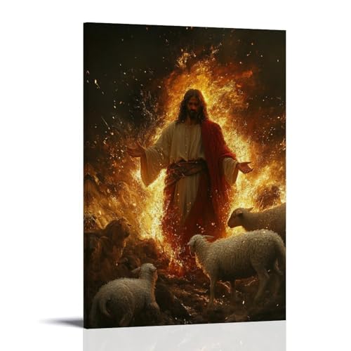 GEMTOFNMA A Flicker of Divine Fire Surrounds Jesus As He Stands between A Lamb And A Circling Pack. Modernes Wandbild, dekoratives Poster zum Aufhängen, 20 x 30 cm GEMTOFNMA A Flicker of Divine Fire Surrounds Jesus As He Stands between A Lamb And A Circling Pack. Modernes Wandbild, dekoratives Poster zum Aufhängen, 20 x 30 cm von GEMTOFNMA